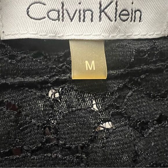 90s Calvin Klein Lace Sheer Black Button Down Tab Sleeve Oversized Tunic Shirt M - Picture 11 of 14